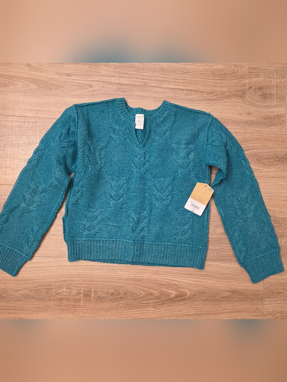 Kids Teal Cable-Knit V-Neck Sweater
